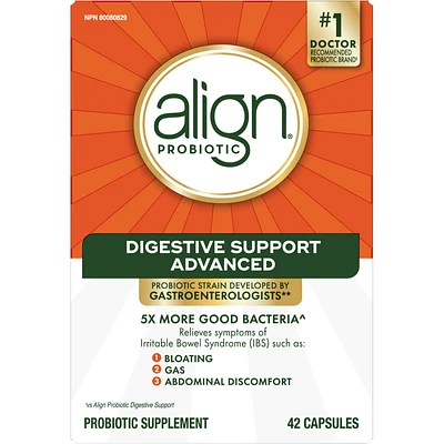 Probiotic Digestive Support Advanced Capsules, #1 Doctor Recommended Probiotic Brand‡, 5X More Good Bacteria^, Helps Relieve Symptoms of Irritable Bowel Syndrome (IBS) such as Bloating, Gas, and Abdominal Discomfort, 42 Capsules