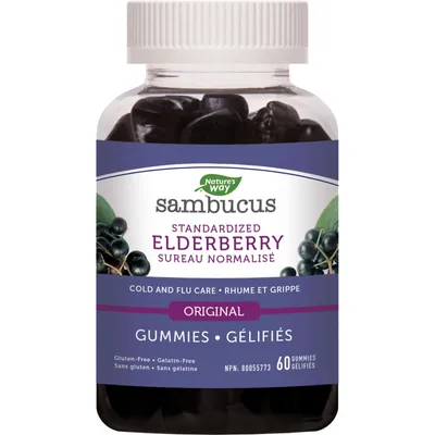 Nature's Way Sambucus Cold and Flu Care, Standardized Elderberry with Vitamin C & Zinc, Immune Support, 60 Gummies