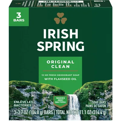 Irish Spring Original Clean Deodorant Bar Soap for Men, 104.7 g