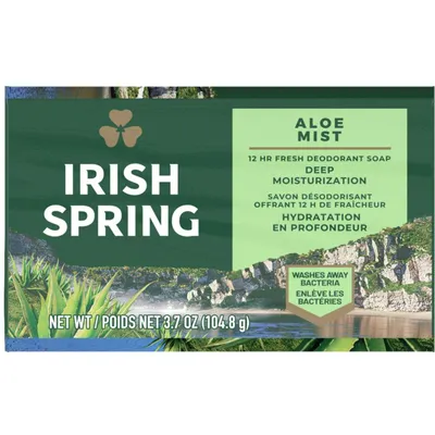Irish Spring Aloe Mist Deodorant Bar Soap for Men, 104.7 g, 3 Pack