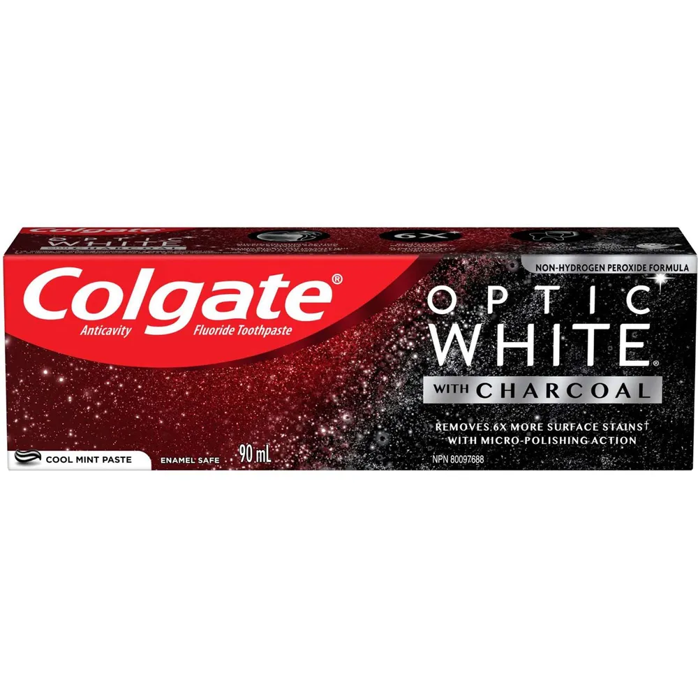 Colgate Optic White with Charcoal Whitening Toothpaste, Cool Mint, 90mL