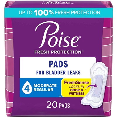 Poise Incontinence Pads & Postpartum Incontinence Pads, 4 Drop Moderate Absorbency, Regular Length