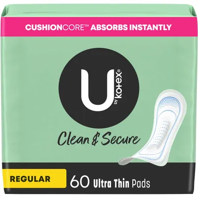 U by Kotex Security Ultra Thin Pads, Regular Absorbency, 60 Count