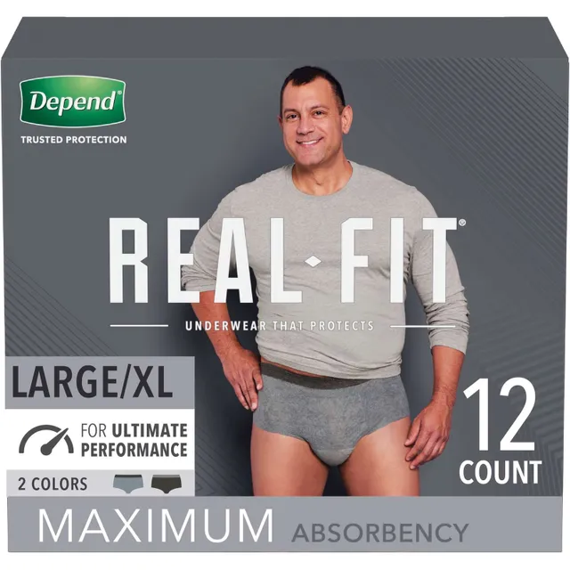  Depend FIT-FLEX Incontinence Underwear for Men, Maximum  Absorbency, Disposable, Large, Grey, 52 Count (2 Packs of 26) (Packaging  May Vary) : Health & Household