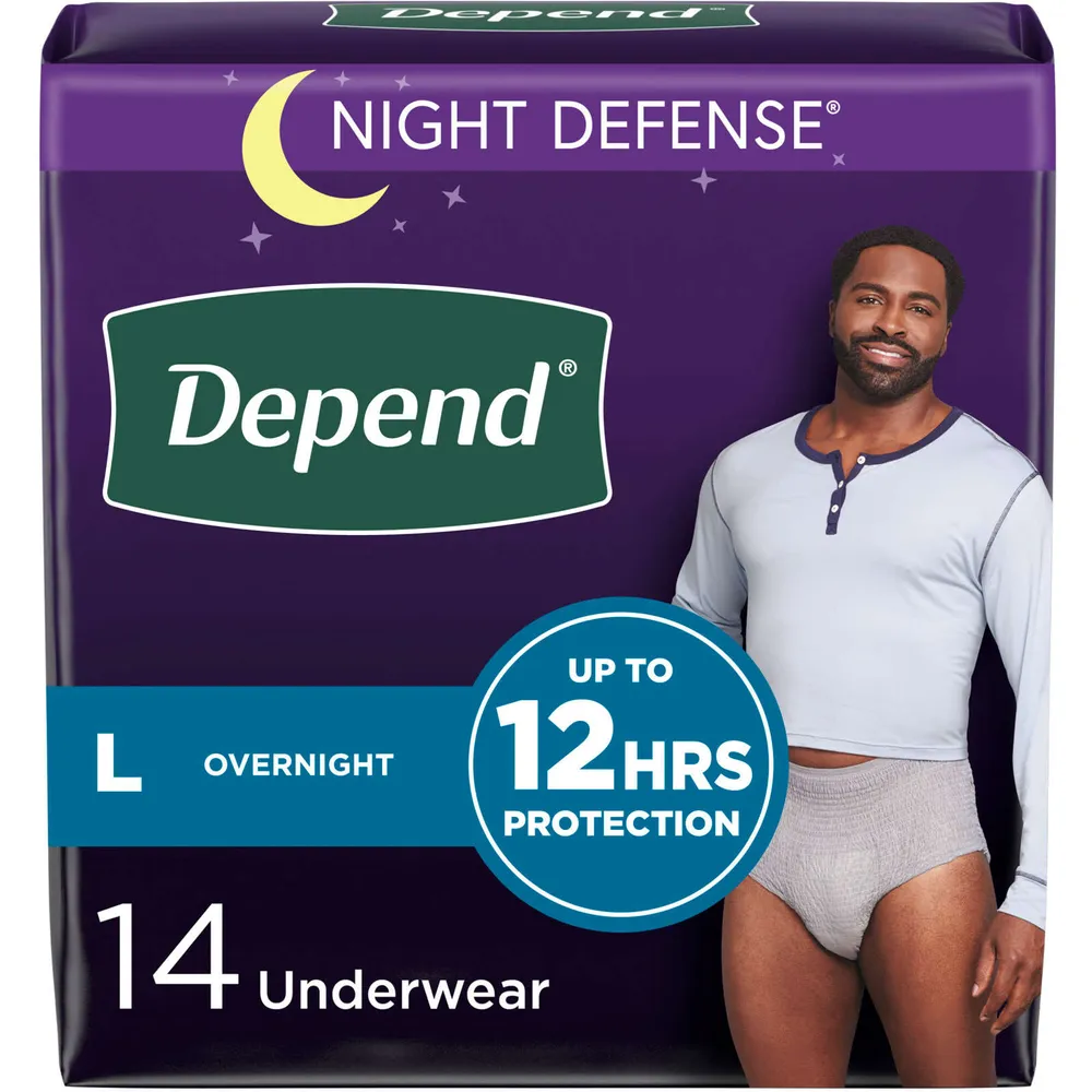 Depend Night Defense Incontinence Underwear for Men, Overnight, Size L, 14 Count