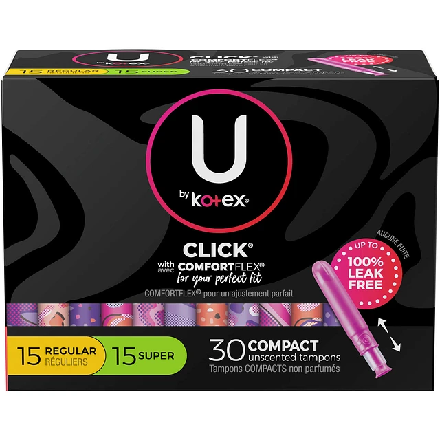 U By Kotex Click Compact Multipack Tampons, Regular/Super, 45 ct