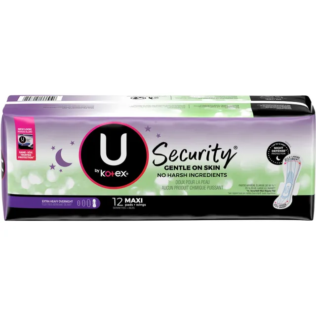 U by Kotex Security Maxi Feminine Pads with Wings, Extra Heavy