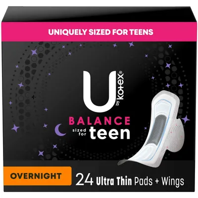 Teen Ultra Thin Feminine Pads with Wings, Overnight, 24 ct