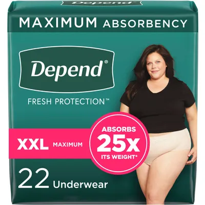 Depend FIT-FLEX Incontinence Underwear for Women, Maximum Absorbency, XXL, Blush, 22 Count