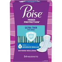 Poise Ultra Thin Postpartum Incontinence Pads with Wings, Moderate Absorbency, Regular Length, 54 Count