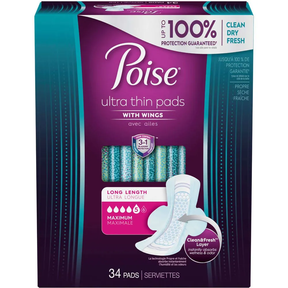 Poise Incontinence & Postpartum Pads, Maximum Absorbency, Long