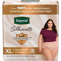 Depend Silhouette Adult Incontinence Underwear for Women, Maximum Absorbency, XL, Pink, 18 Count