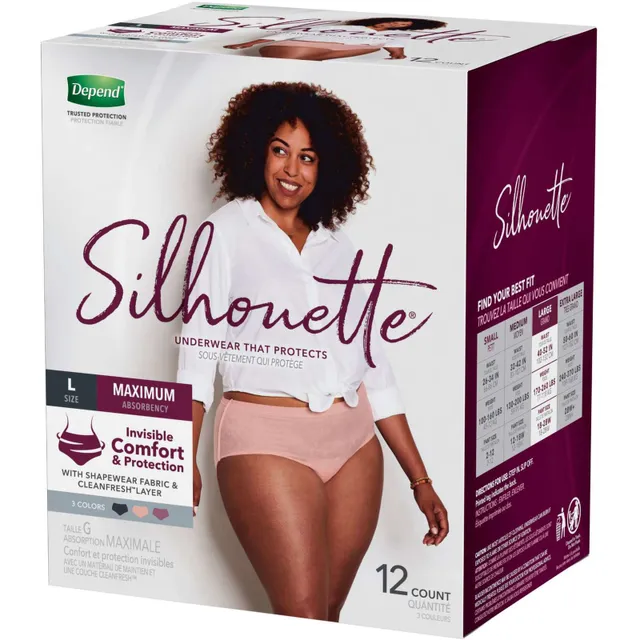 Depend Silhouette Adult Incontinence Underwear for Women, L, Black, Pink &  Berry, 12Ct - Yahoo Shopping