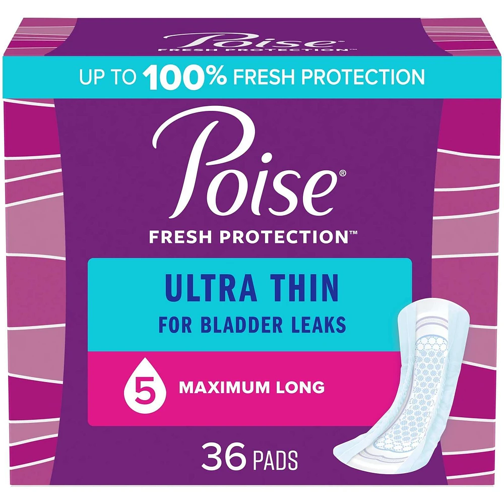 Poise Ultra Thin Postpartum Incontinence Pads, Moderate Absorbency, Regular Length, 36 Count 