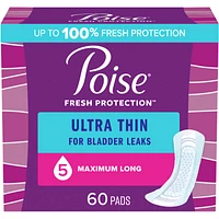 Poise Ultra Thin Postpartum Incontinence Pads with Wings, Light Absorbency, Regular Length, 60 Count