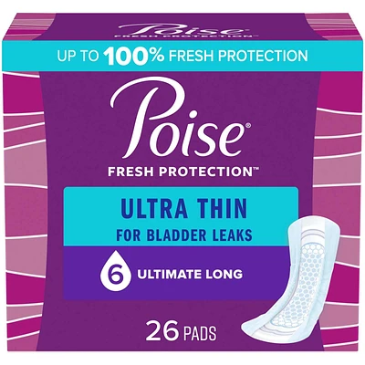 Poise Ultra Thin Postpartum Incontinence Pads, Maximum Absorbency, Long Length, 26 Count