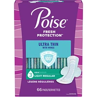 Poise Ultra Thin Postpartum Incontinence Pads with Wings, Light Absorbency, Regular Length, 66 Count