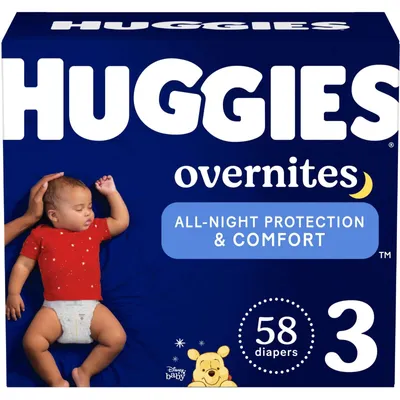 Huggies Overnites Nighttime Baby Diapers, Size 3, 58Count