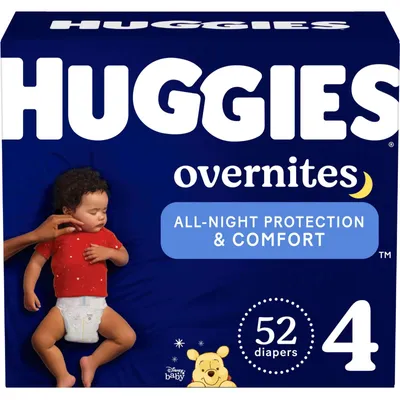 Huggies Overnites Nighttime Baby Diapers, Size 4, 52 Count