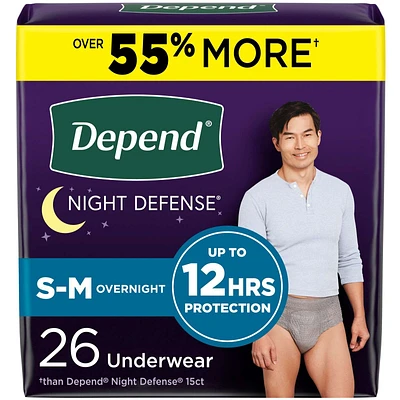 Night Defense Adult Incontinence Underwear for Men, Disposable, Overnight, Small/Medium, Grey