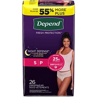 Night Defense Adult Incontinence Underwear for Women, Disposable, Overnight, Small, Blush (Packaging May Vary)