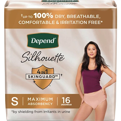 Silhouette Adult Incontinence and Postpartum Underwear for Women, Small, Maximum Absorbency, Black, Pink and Berry