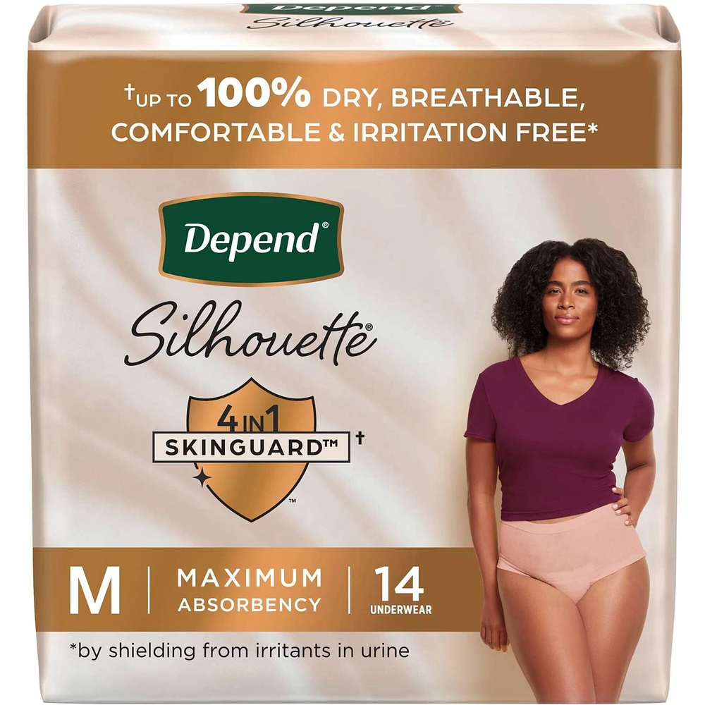 Silhouette Adult Incontinence and Postpartum Underwear for Women, Medium, Maximum Absorbency, Pink