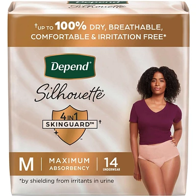Silhouette Adult Incontinence and Postpartum Underwear for Women, Medium, Maximum Absorbency, Pink