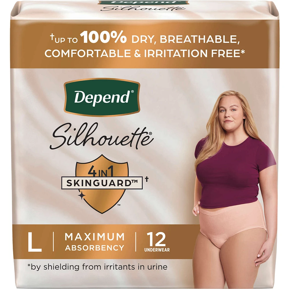 Depend Silhouette Adult Incontinence and Postpartum Underwear for Women, Large, Maximum Absorbency, Pink