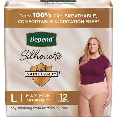 Depend Silhouette Adult Incontinence and Postpartum Underwear for Women, Large, Maximum Absorbency, Pink