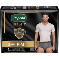 Real Fit Incontinence Underwear for Men, Disposable, Maximum Absorbency, Small/Medium, Black and Grey