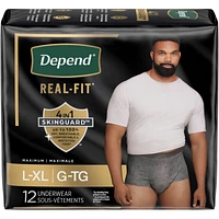 Real Fit Incontinence Underwear for Men, Disposable, Maximum Absorbency, Large/Extra-Large, Black and Grey