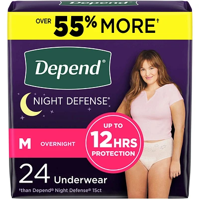 Night Defense Adult Incontinence Underwear for Women, Disposable, Overnight, Medium, Blush (Packaging May Vary)