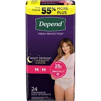 Night Defense Adult Incontinence Underwear for Women, Disposable, Overnight, Medium, Blush (Packaging May Vary)