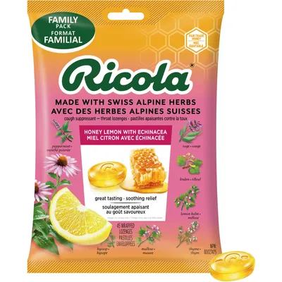 Honey Lemon with Echinacea Family Bag Cough Suppressant Throat Lozenges