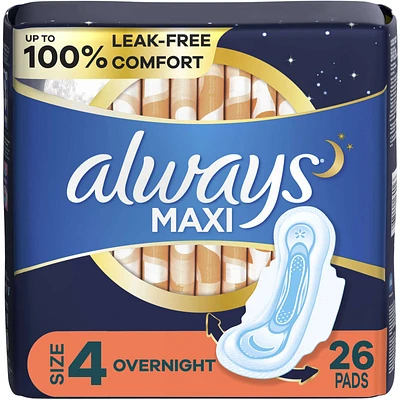 Maxi Overnight Pads with Wings for Women, Size 4, Overnight Absorbency