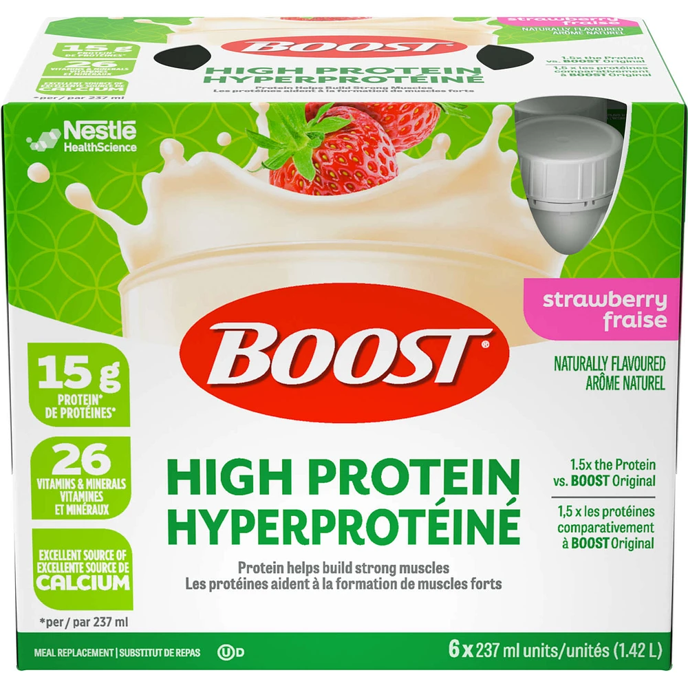 High Protein Strawberry Meal Replacement Drink, Pack of 6, 6 x 237 ml