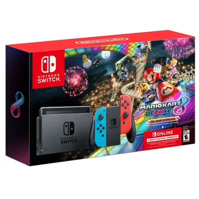 Nintendo Switch™ with Neon Blue & Neon Red Joy-Con™ + Mario Kart™ 8 Deluxe (Full Game Download) + 3 Month Nintendo Switch Online Individual Membership