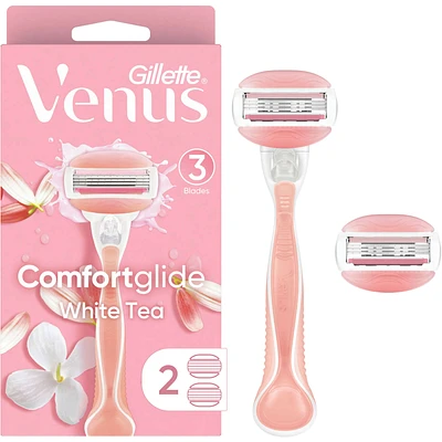 Gillette Venus ComfortGlide White Tea Women's Razor Handle + 2 Blade Refills