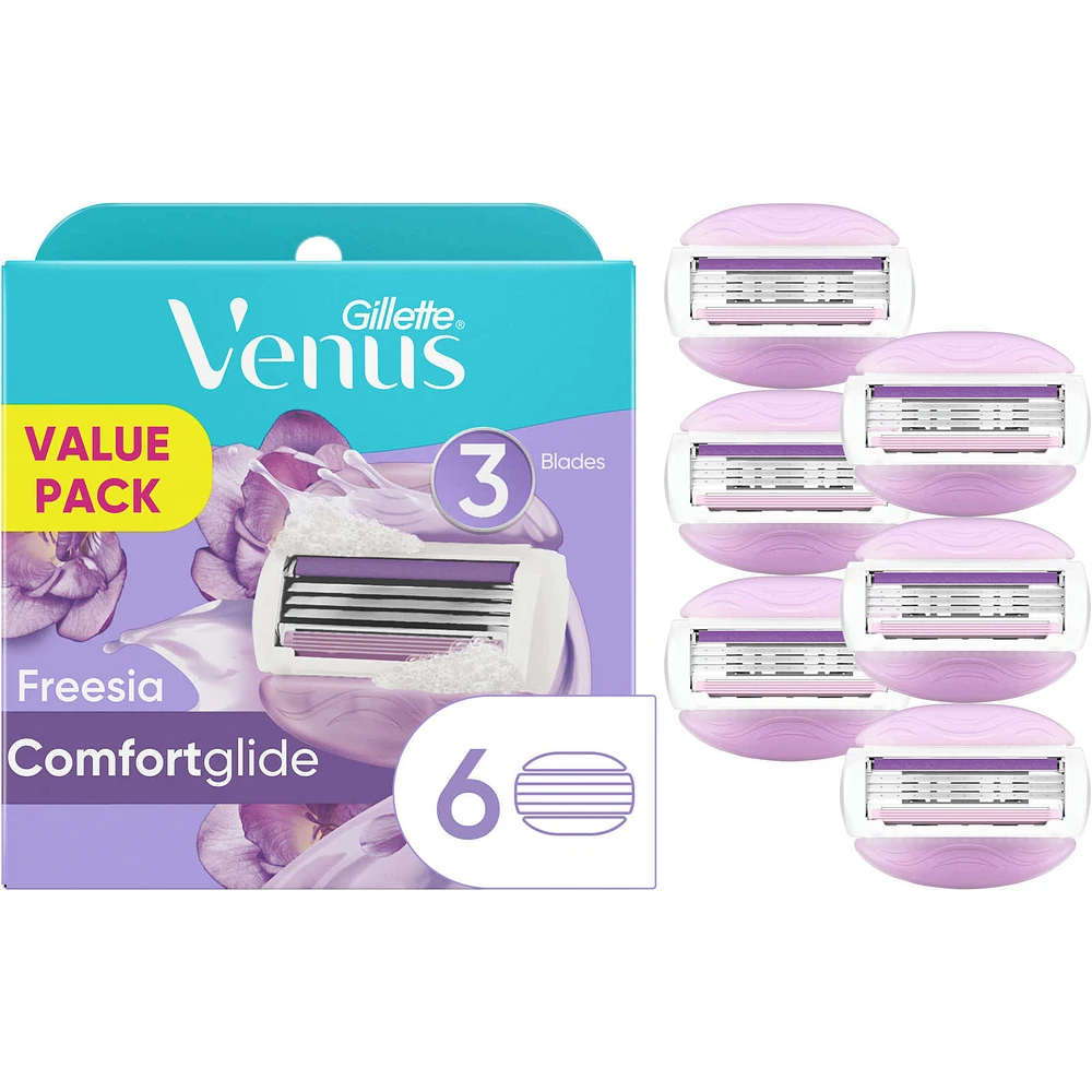 Gillette Venus ComfortGlide Freesia Scented Women's Razor Blades, 6 Refills