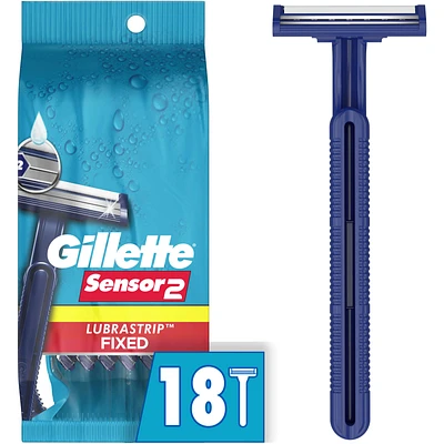 Gillette Sensor2 Fixed Head Men's Disposable Razors, 18 Pack