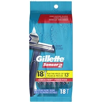 Gillette Sensor2 Fixed Head Men's Disposable Razors, 18 Pack