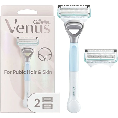 Venus for Pubic Hair and Skin, Women's Razor Handle + 2 Blade Refills
