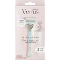 Venus for Pubic Hair and Skin, Women's Razor Handle + 2 Blade Refills