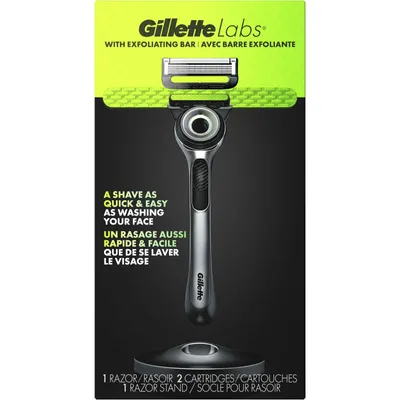 GilletteLabs with Exfoliating Bar by Gillette Razor for Men - 1 Handle, 2 Razor Blade Refills, Includes Premium Magnetic Stand