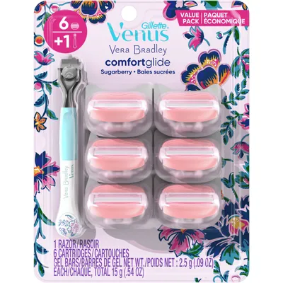 Gillette Venus Vera Bradley ComfortGlide Sugarberry Women’s Razor Handle + 6 Cartridges