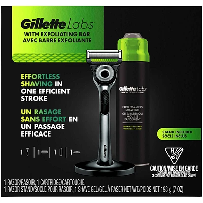 GilletteLabs with Exfoliating Bar by Gillette Razor for Men - 1 Razor, 1 Shave Gel, Includes Premium Magnetic Stand