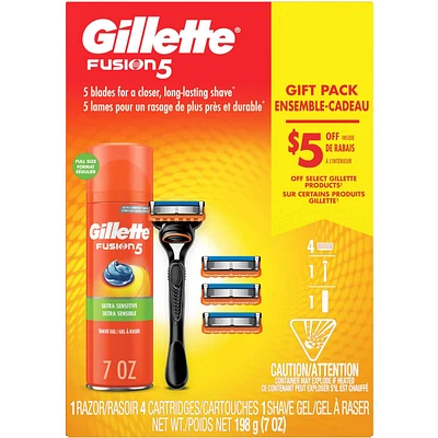 Razor for Men, Handle, 4 Razor Blade Refills + Ultra Sensitive Shave Gel, 7oz