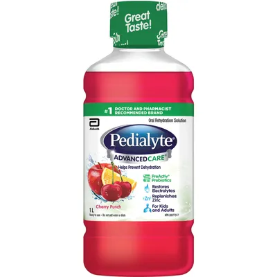 Pedialyte® AdvancedCare, Electrolyte Oral Rehydration Solution, Cherry Punch, 1-L Bottle