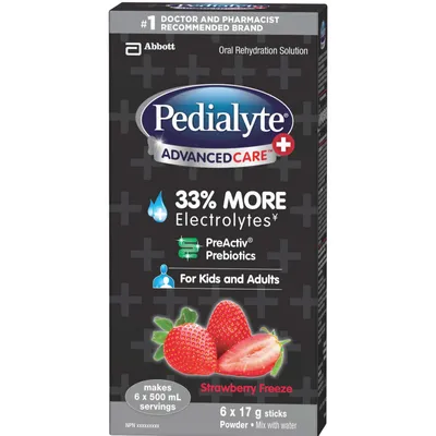 Pedialyte® Advanced Care Plus Powder Strawberry Freeze 6x17g
